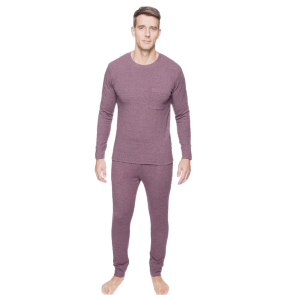 Noble Mount Men's Soft Brushed Rib Sleep Set - Heather Fig - Large